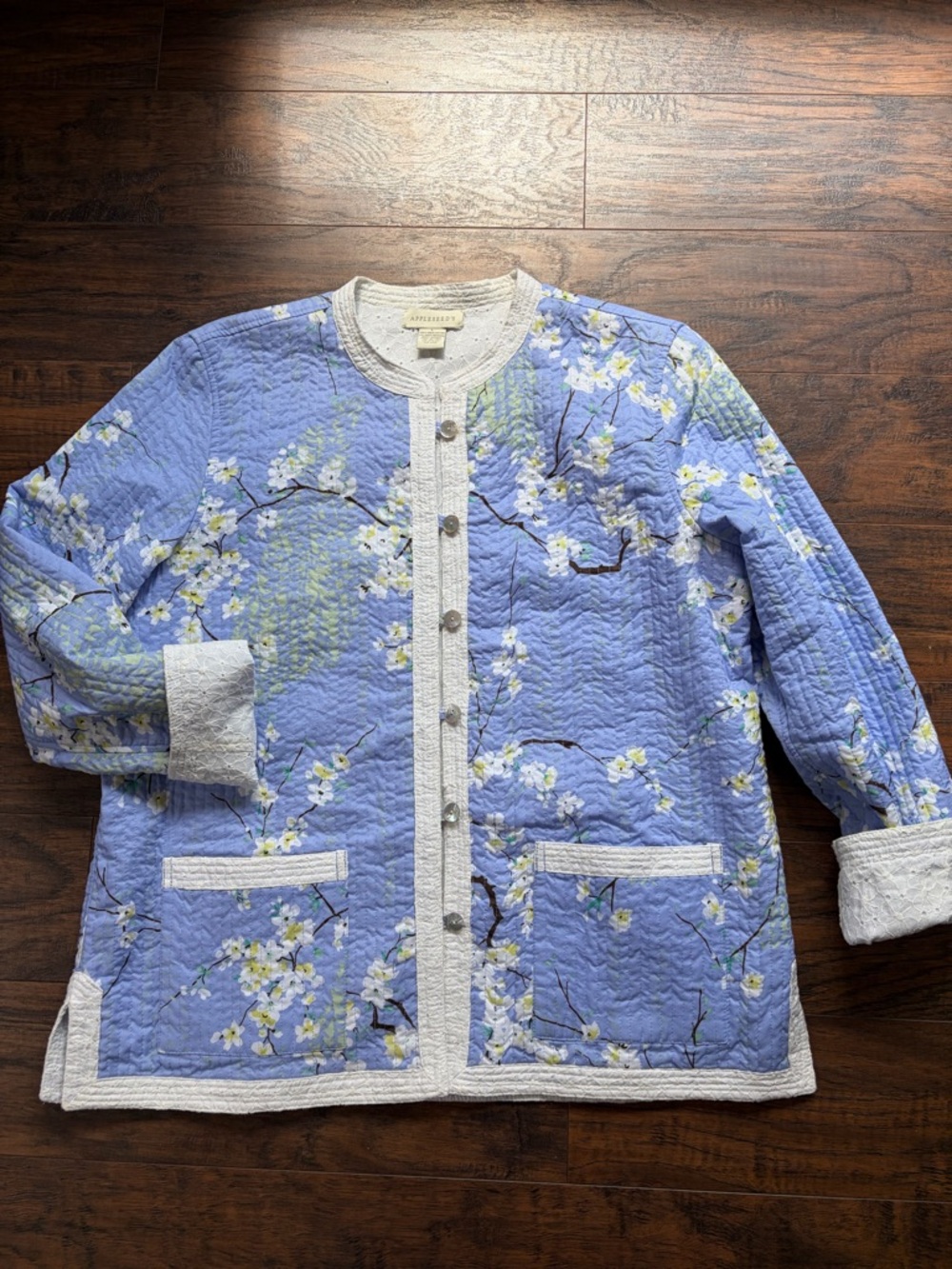 Cotton Floral Quilted Appleseed Button-front Jacket